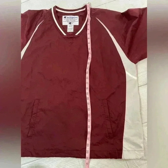 Champion Vintage 90s Adult M Pullover V-Neck Windbreaker Lined Jacket Maroon red - Picture 13 of 16